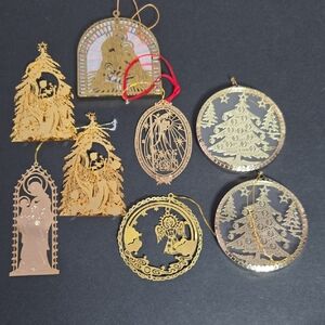 8 Metal Gold Laser Cut-Out Christmas Ornaments